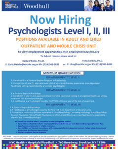 Woodhull Now Hiring Psychologists Level I, II, III