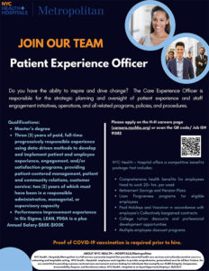 Metropolitan Join Our Team Patient Experience Officer