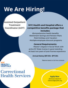 Correctional Health Services We Are Hiring Assisted Outpatient Treatment Coordinator (AOT)