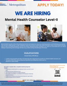 Metropolitan We Are Hiring Mental Health Counselor Level II