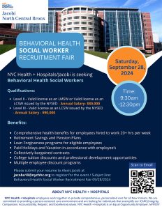 Jacobi North Central Bronx Behavioral Health Social Worker Recruitment Fair